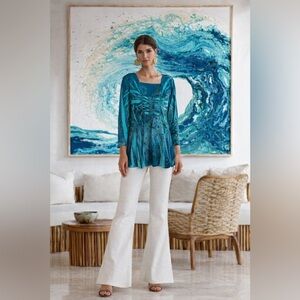 Boho blue top M ptp 20”